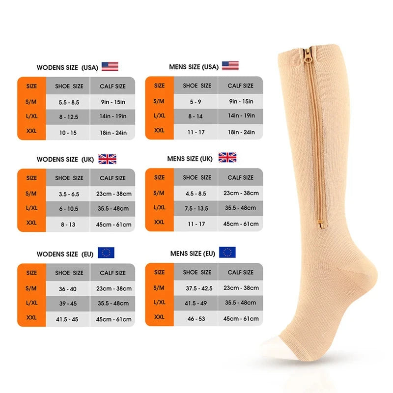 Zipper Compression Socks Medical Varicose Diabetes Swelling Sports Socks Men's Outdoor Running Cycling Glof Women's Stockings