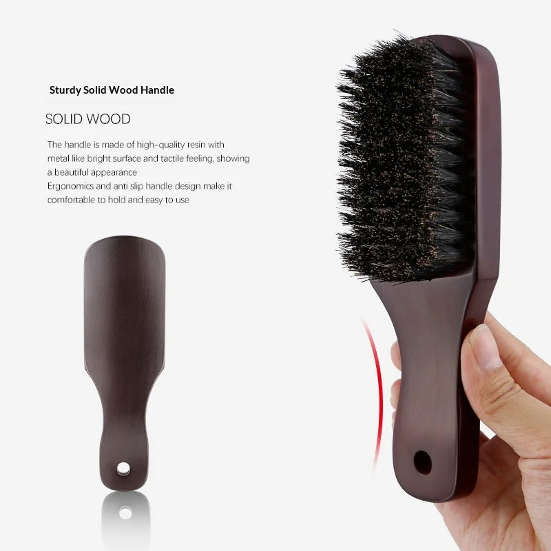 Hair Brush Wood Handle Boar Bristle Beard Comb Styling Detangling Straighten Brown Boar Bristles Massage Comb