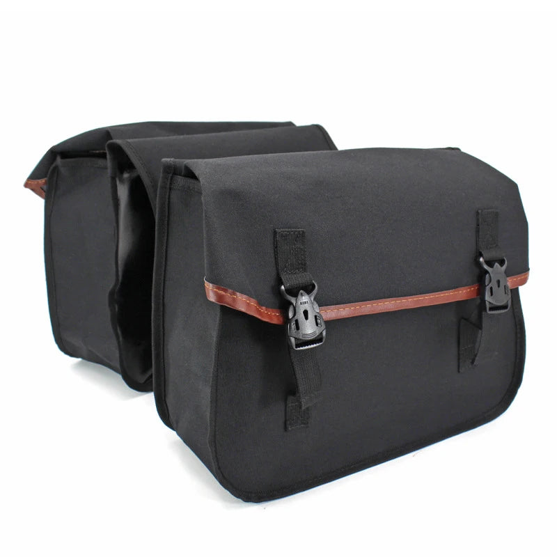 Double Pocket Canvas Throw Over Motorcycle Saddlebags Saddlebag Tool Bag Heavy-duty Waterproof Riding Side Bags, Black, Brown