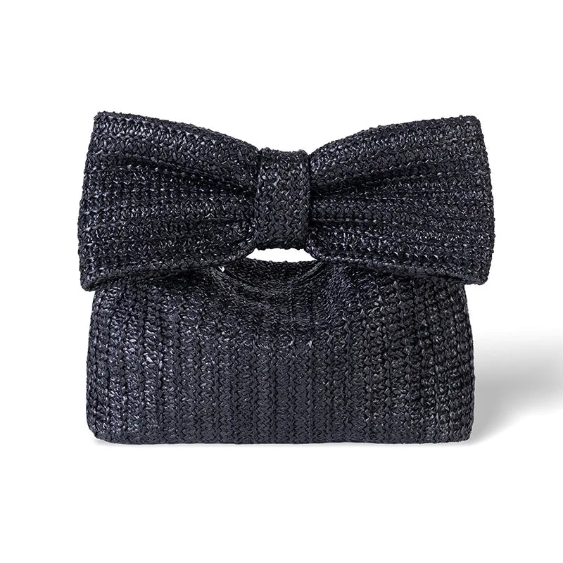 Bow Straw Woven Clutch Bag for Women Boho Handwoven Evening Handbag Perfect for Beach Vacation Wedding Party Daily Casual Outfit