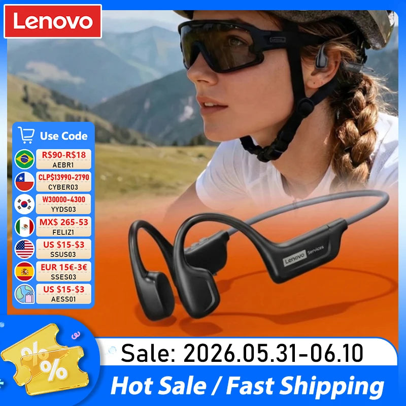 Lenovo S102 Bone Conduction Bluetooth V6.0 Earphones Wireless Sports Headphones Waterproof Sweatproof Running Cycling Neckband