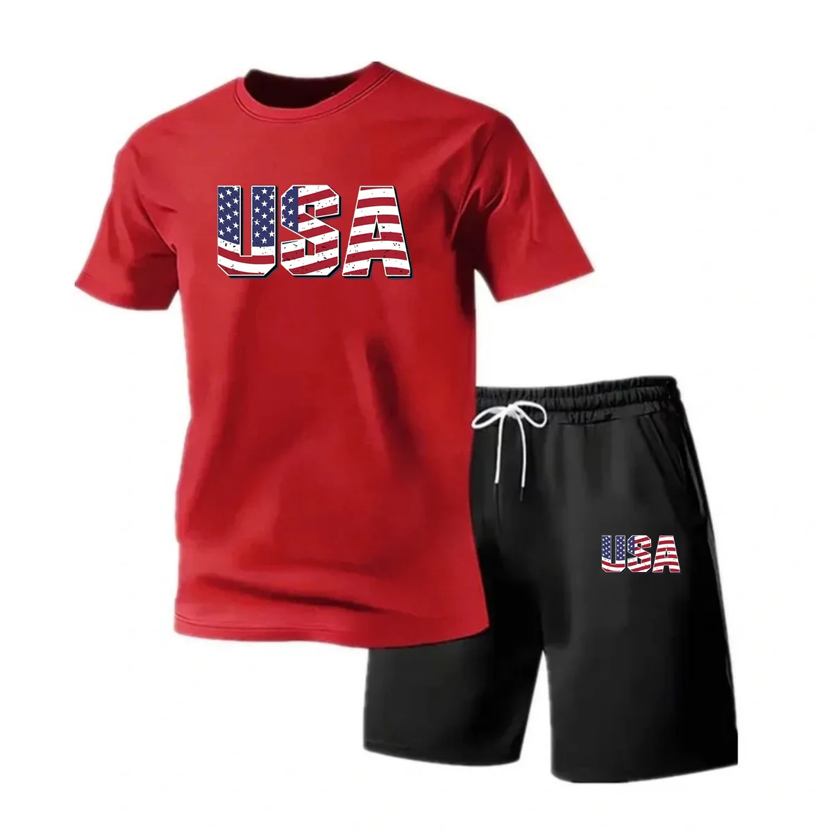 Men's new street fashion casual outdoor T-shirt shorts two-piece set 2026 men's summer outdoor sports breathable set