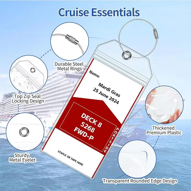5PCS Vertical Transparent Waterproof PVC Luggage Tag Holder With Zipper Clip For Cruise Ship Travel Identification Accessory
