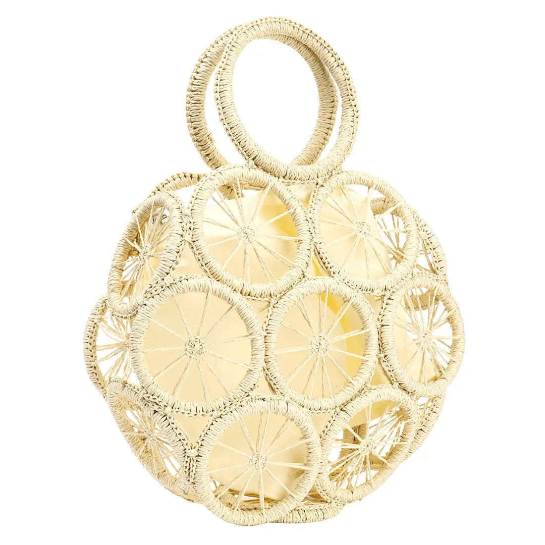 Round Straw Bag Rattan Woven Handbag For Women Large Capacity Shoulder Tote Purse Ladies Holiday Beach Wood Handle Shopping Bag