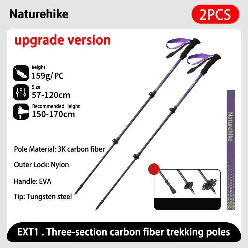 Naturehike 3-section Carbon Fiber Hiking Poles Ultralight Telescopic Trekking Poles Outdoor Hiking Camping Walking Stick