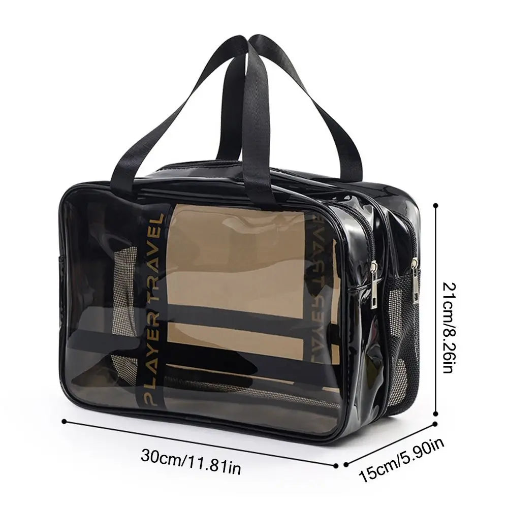 Portable Mutlicolor Cosmetic Bag Transparent Multi-purpose Storage Bag Dry Wet Separation PVC+Mesh Cloth Toiletries Bag Beach