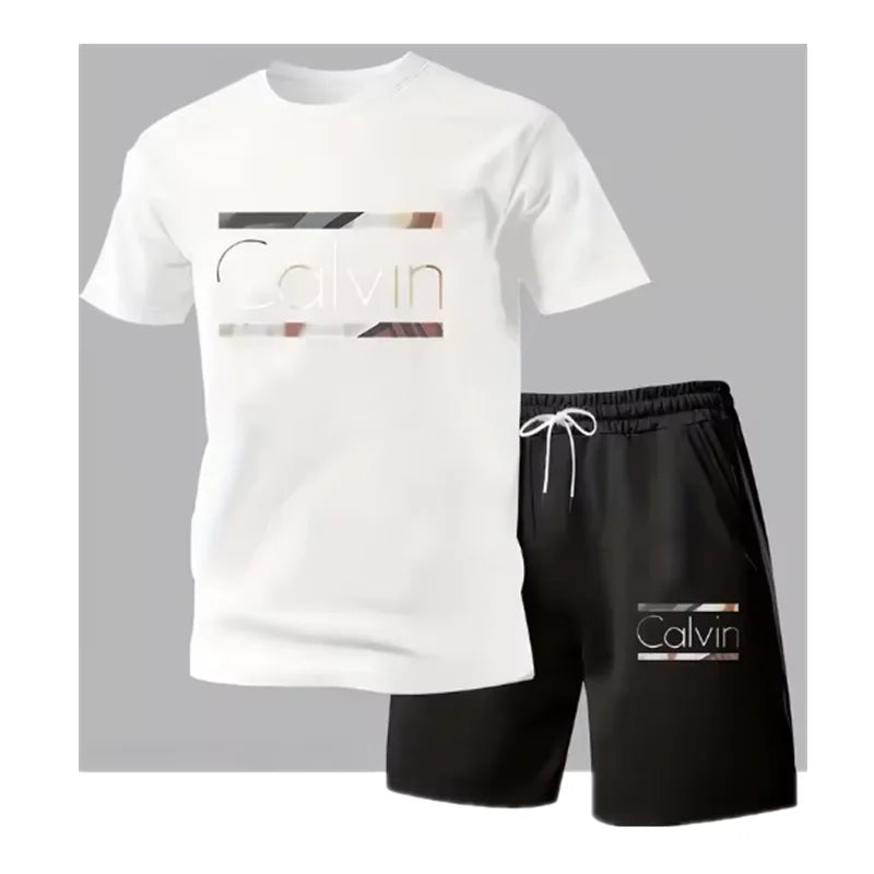 2026 Trendy Mens Two Piece Clothing Set Letter Graphic Print Tee With Shorts Summer Casual Outdoor Streetwear Outfit Suit