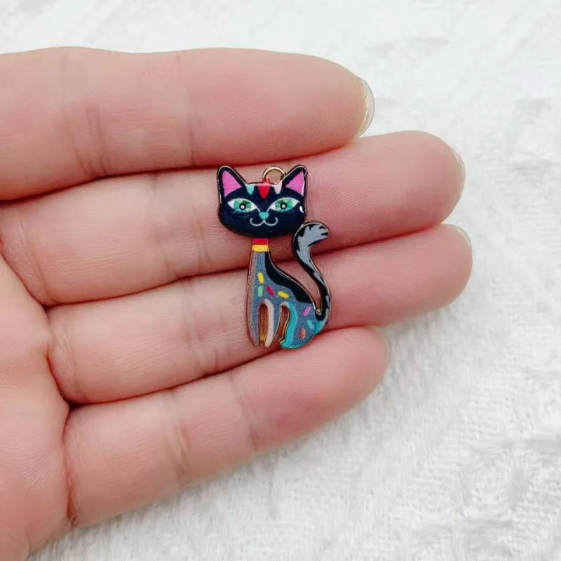12pcs Color Printed Cat Pendant DIY Jewelry Making Fashion Earrings, Necklaces, Bracelets, Pendant Accessories
