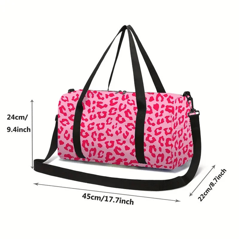 Pink Leopard Print Spots Large Capacity Luggage Bag  For Boy And Girls Best Gifts 2D Flat Cartoon Travel Bag For Children
