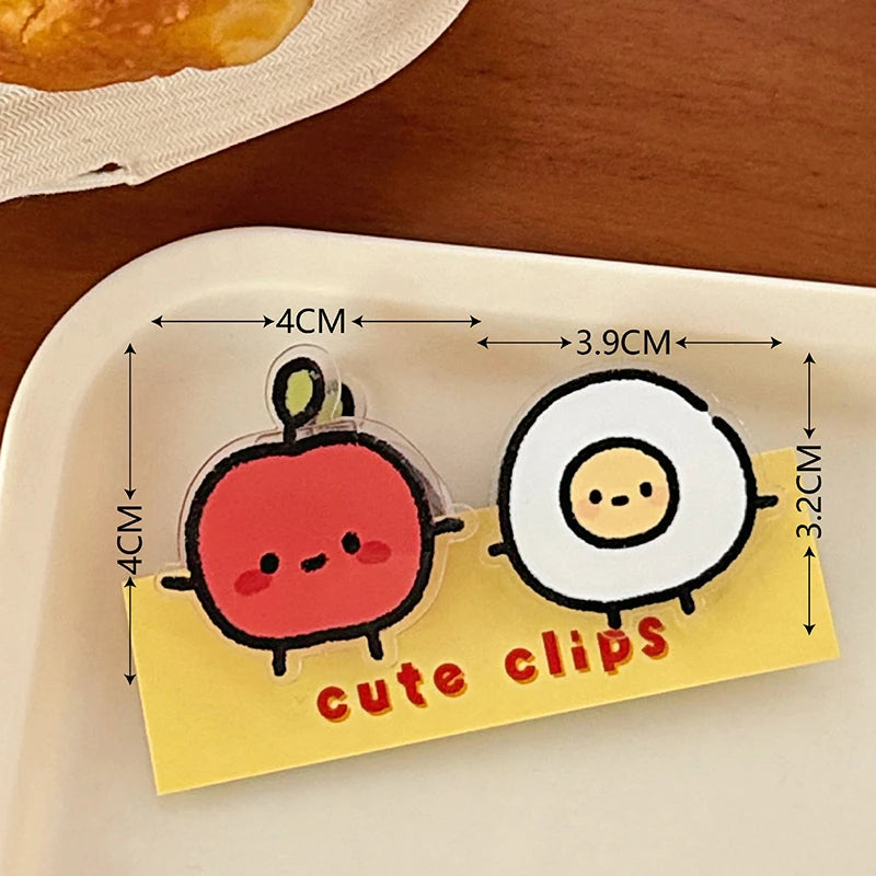 1Pair Cute INS Animated Fruit Sealing Clip Note Clip Cartoon Decoration Gift Acrylic Clip Office Accessories