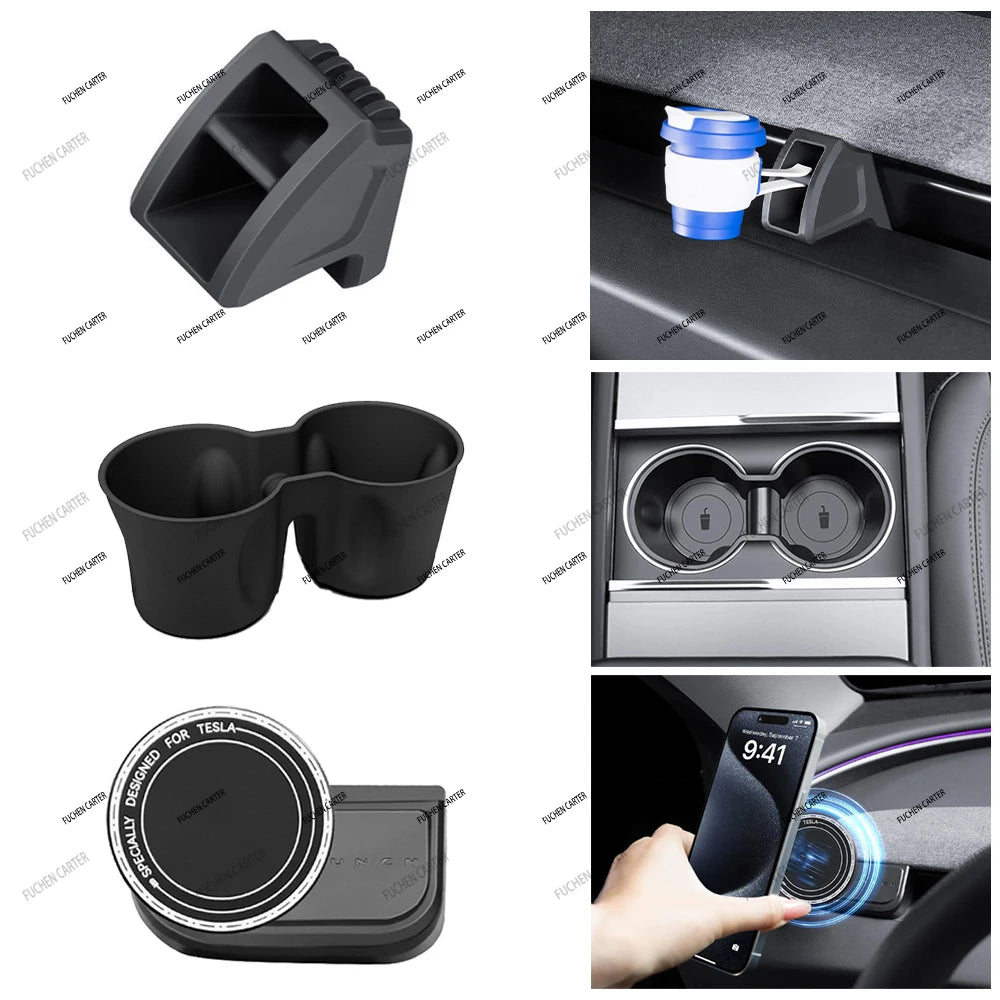 For Tesla Model Y Juniper 2025& Standard 2025+ Console & Armrest Hidden Storage Box Cup Holder Console Organizer Box Accessories