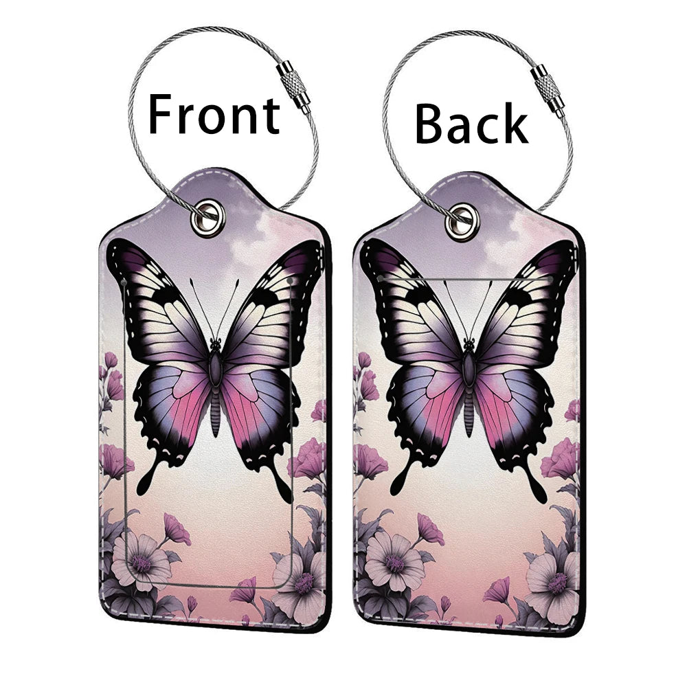 HOT SALE Tyrant butterfly Leather Business Luggage Tag Suitcase Address Label Luggage Boarding Case Label Name ID Address Clip
