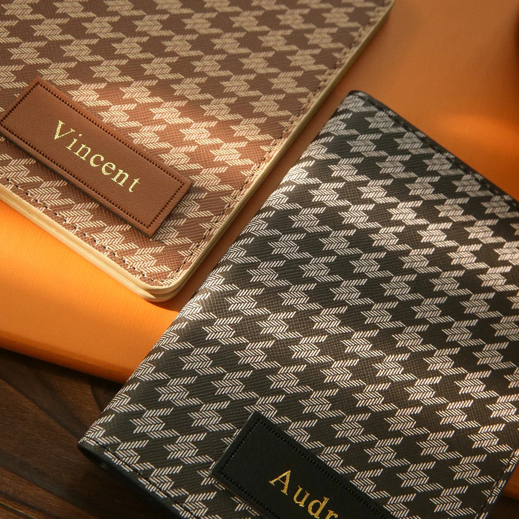 1PCS Customized Name Elegant Passport Cover Personalized Passport Holder with Classical Houndstooth Print Customized Card Holder