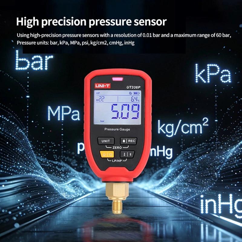 UNI-T UT336P Wireless Pressure Gauge Bluetooth APP High-pressure Gauge Air Conditioning Refrigeration System Tester