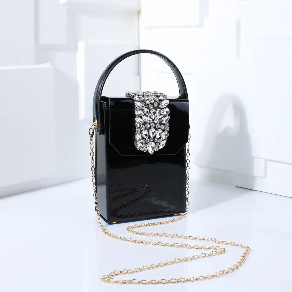Exquisite Compact Banquet Bag for Women Luxury Rhinestones Square Box Versatile Wedding Clutch Purse Evening Dress Bag