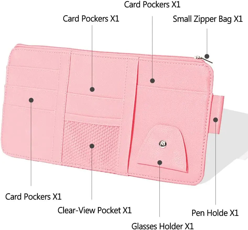 Car Visor Organizer, Auto Interior Accessories, Car Truck SUV Storage Pouch Holder, with Multi-Pocket Net Zipper