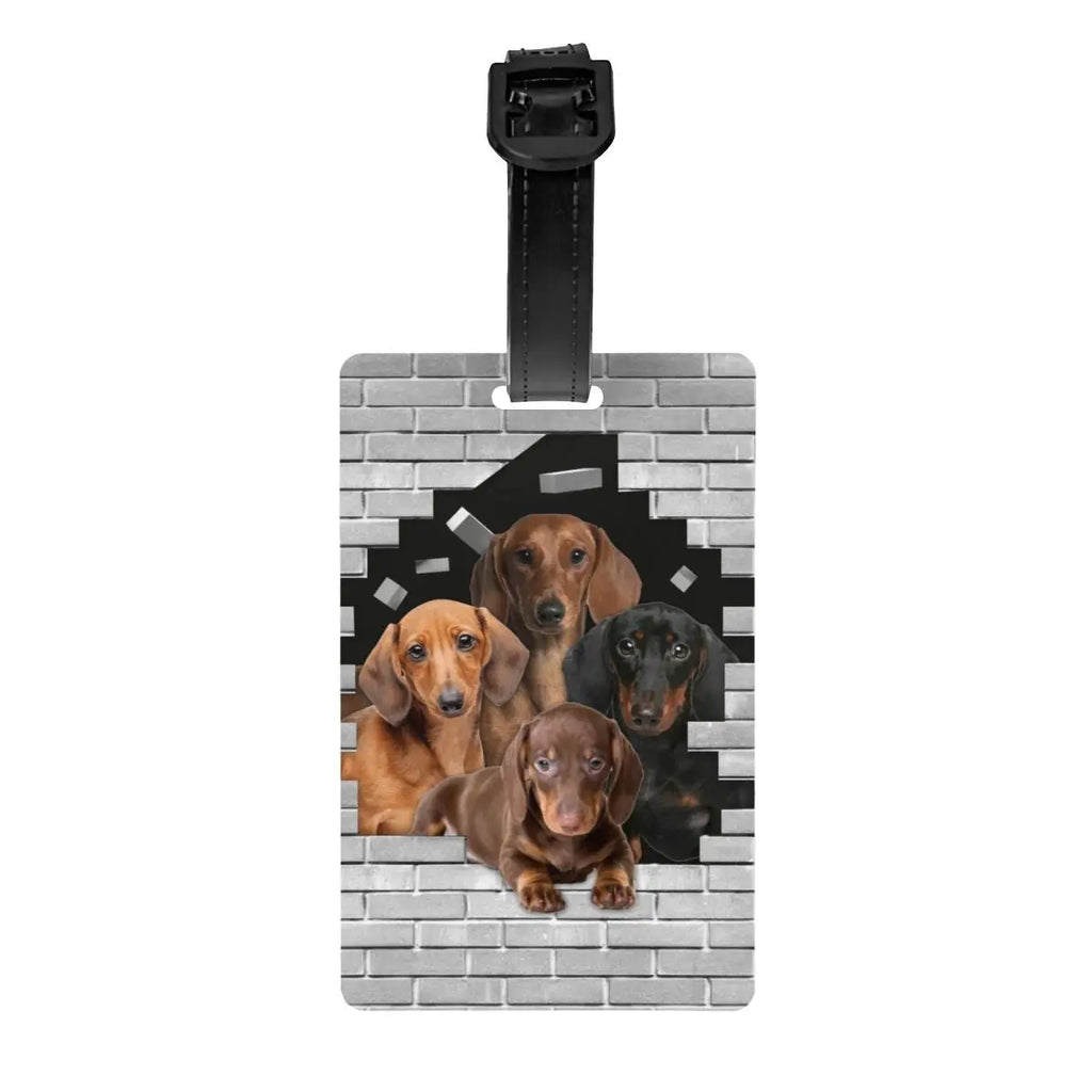 Custom Cute Dachshund Sausage Dog Luggage Tag With Name Card Puppy Animal Privacy Cover ID Label for Travel Bag Suitcase