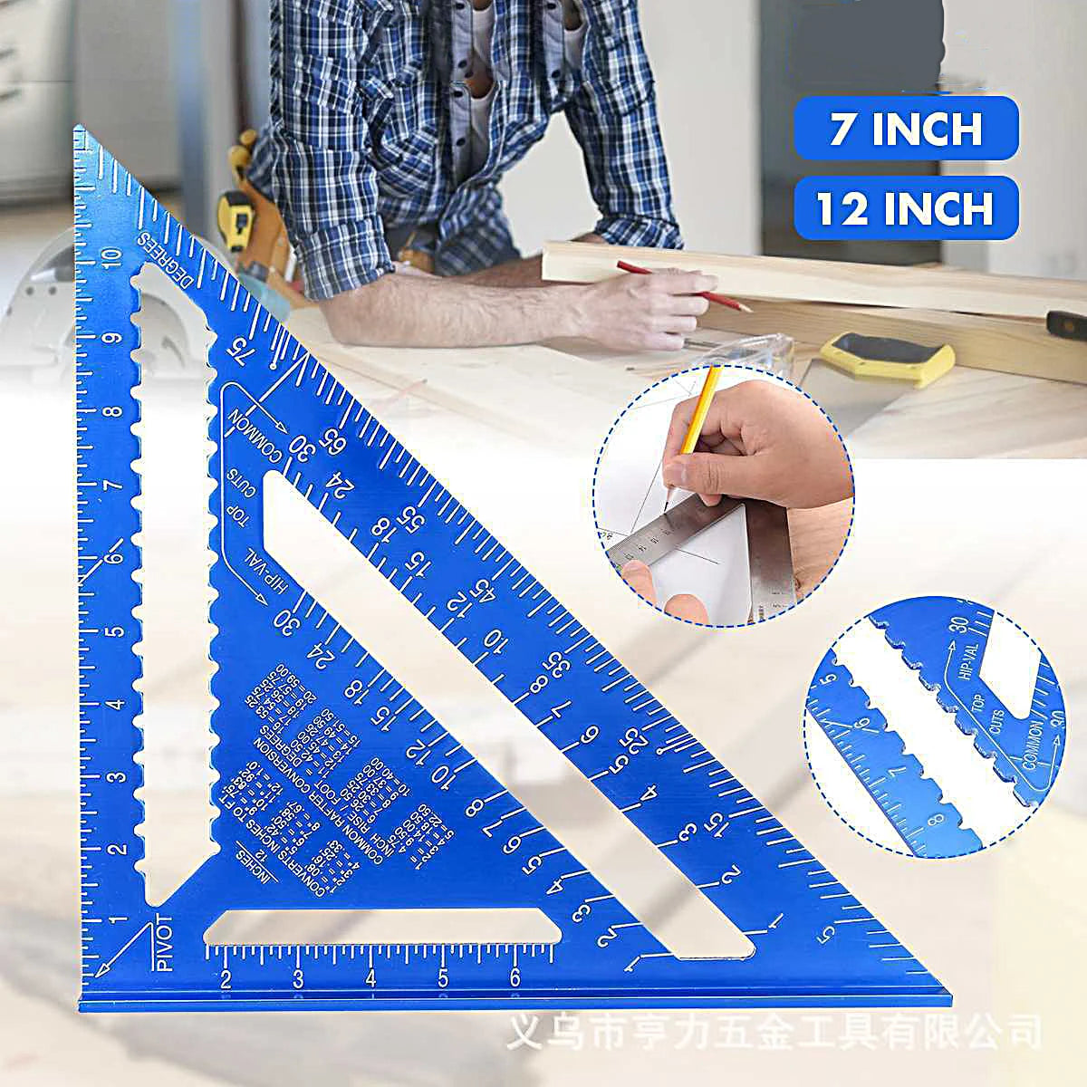 Woodworking Aluminum Alloy Triangle Gauges Measuring Gauging Tools High Precision Marker Angle Ruler Metric and Imperial
