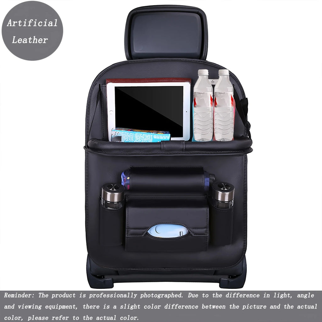 Upgrade Your Car with This Luxurious PU Leather Storage Bag and Tray - Perfect for Snacks and Toys