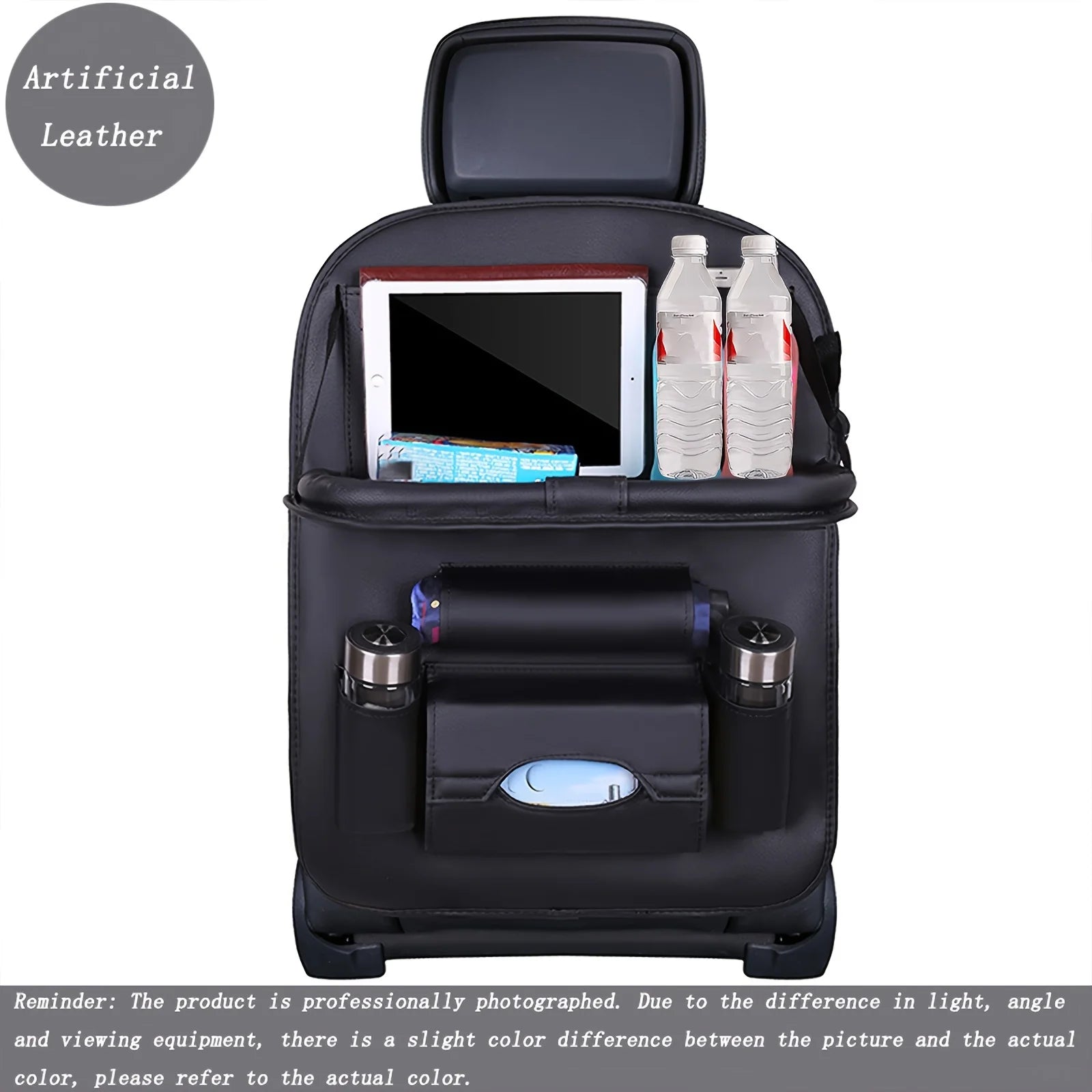 Upgrade Your Car with This Luxurious PU Leather Storage Bag and Tray - Perfect for Snacks and Toys