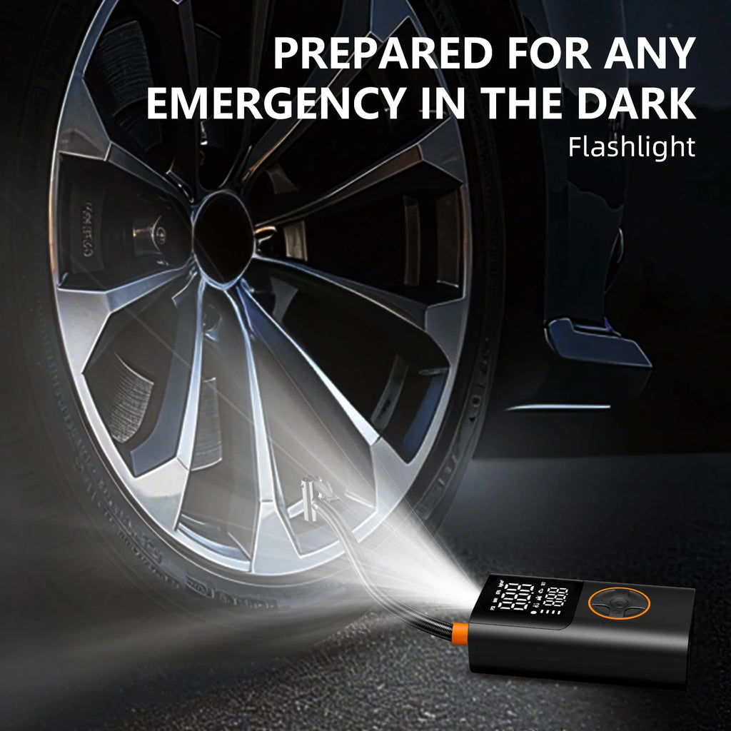 Portable Air Pump Set with Power Bank, 150PSI Tire Inflator Kit for Car SUV Motorcycle Bike, LED Light & Storage Bag for Camping