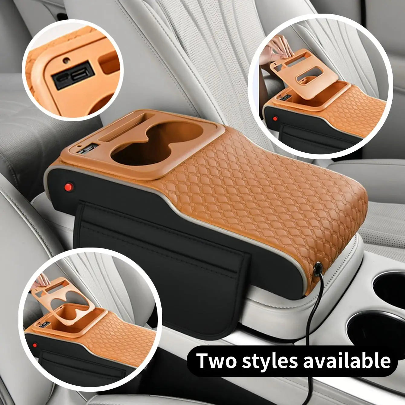 A Multifunctional Car Armrest Box with Interchangeable Cover, Featuring a Starry Laser Projection, Side Light-Emitting Strips, Dual Type-C/Usb Charging Ports for Mobile Phones, Easily Transforms into a Cup Holder, Tissue Box,