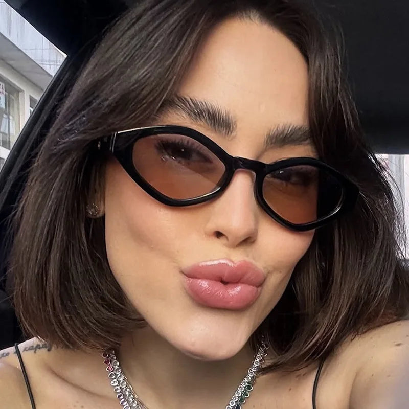 Hiking 2pcs Fashion Diamond Shaped Women‘s Anti Light Glasses Vintage Small Frame Punk Polygonal Glasses Outdoor Eyewear
