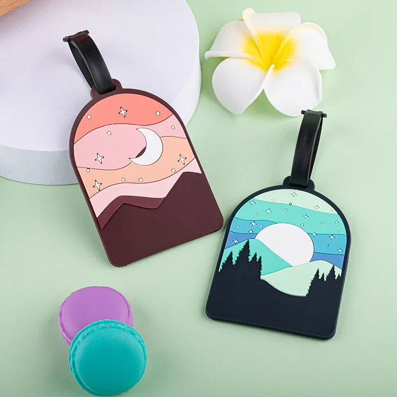 Camping Mountain Landscape Luggage Tag Nature Scenery PVC Suitcase Identifier Label Travel Baggage Name Tag Backpack Accessory
