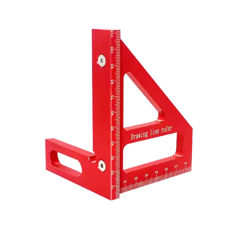 Aluminum Alloy Red Miter Triangle Ruler 45°/90° Woodworking Square Protractor - 3D Multi Angle Layout Measuring Tools