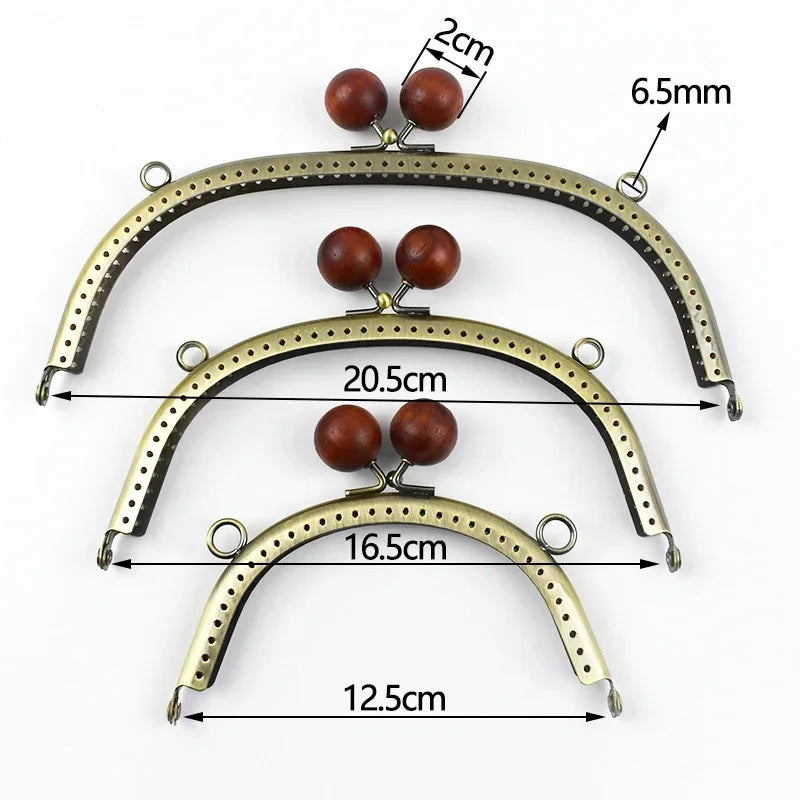 1/2/5Pcs Metal Wood Bead Purse Frame 12.5/16.5/20.5cm Wallet Kiss Clasp Bag Handle DIY Handmade Leather Craft Sewing Accessories