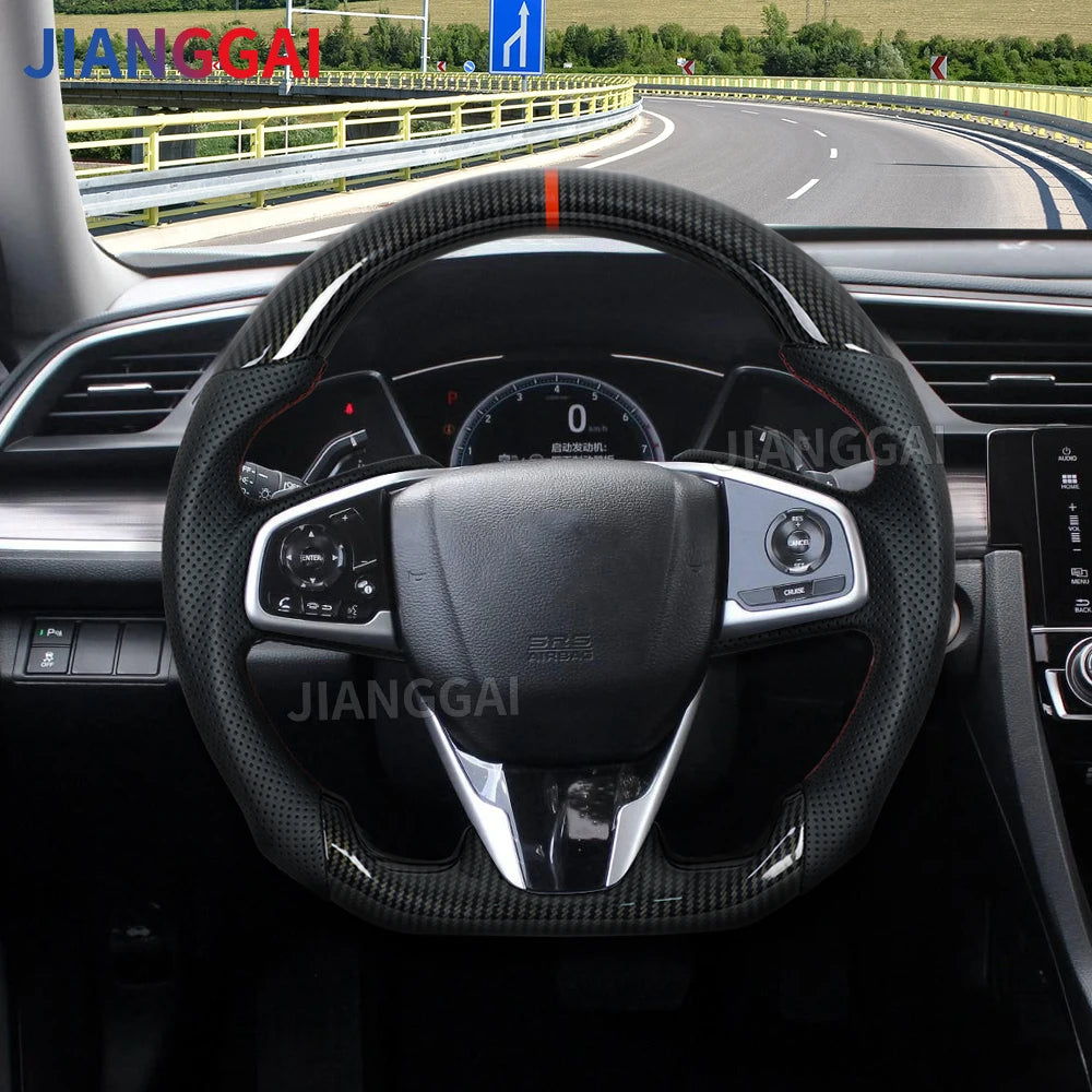 Hydro-Dip Carbon Fiber Steering Wheel For Honda Civic Gen 10th Type R FC FK8 2016-2021 Steering Wheel Perforated Leather
