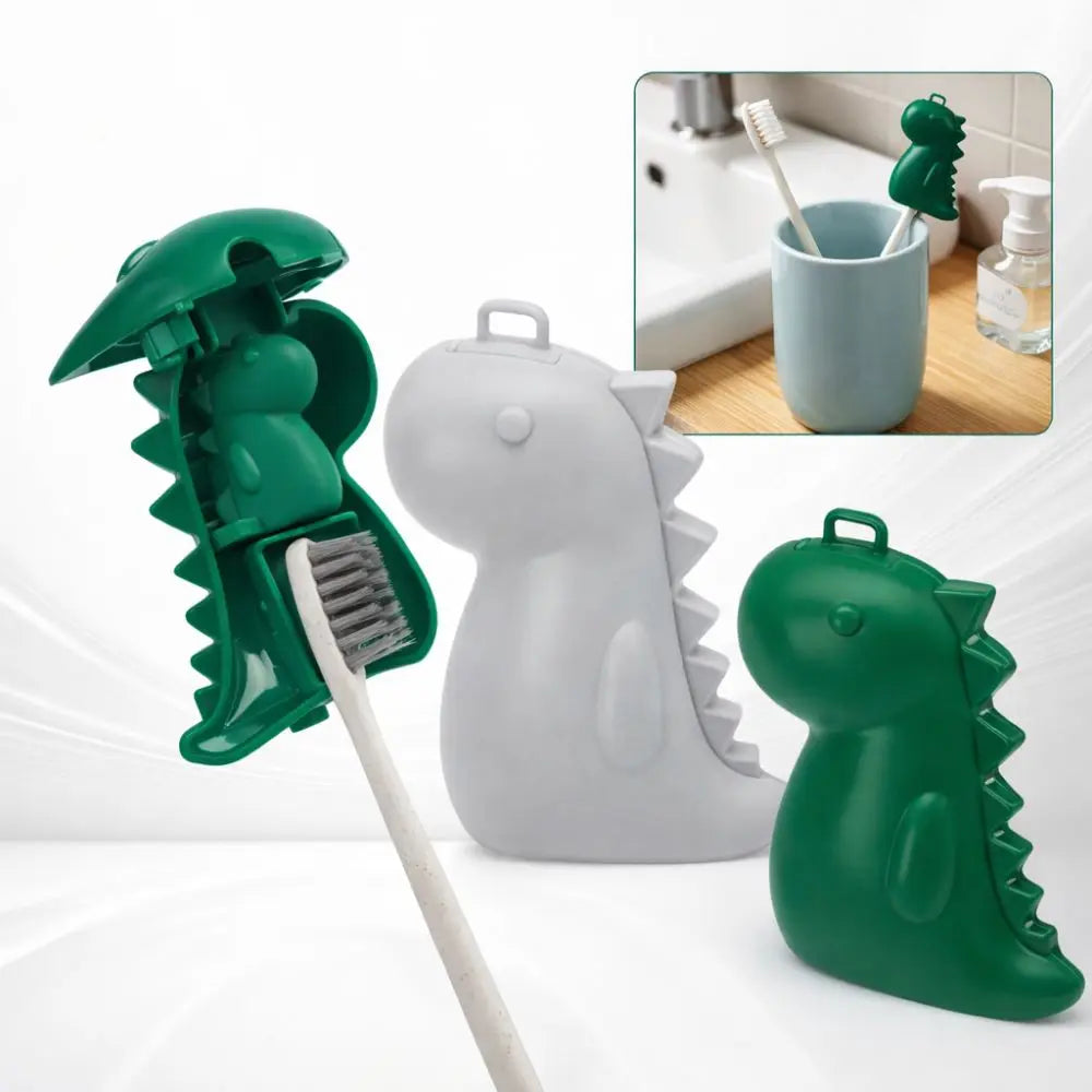 2in1 Toothbrush Head Protective Cover with Mini Toothpaste Storage Box Dinosaur Shape Toothbrush Case Cap Plastic Compact