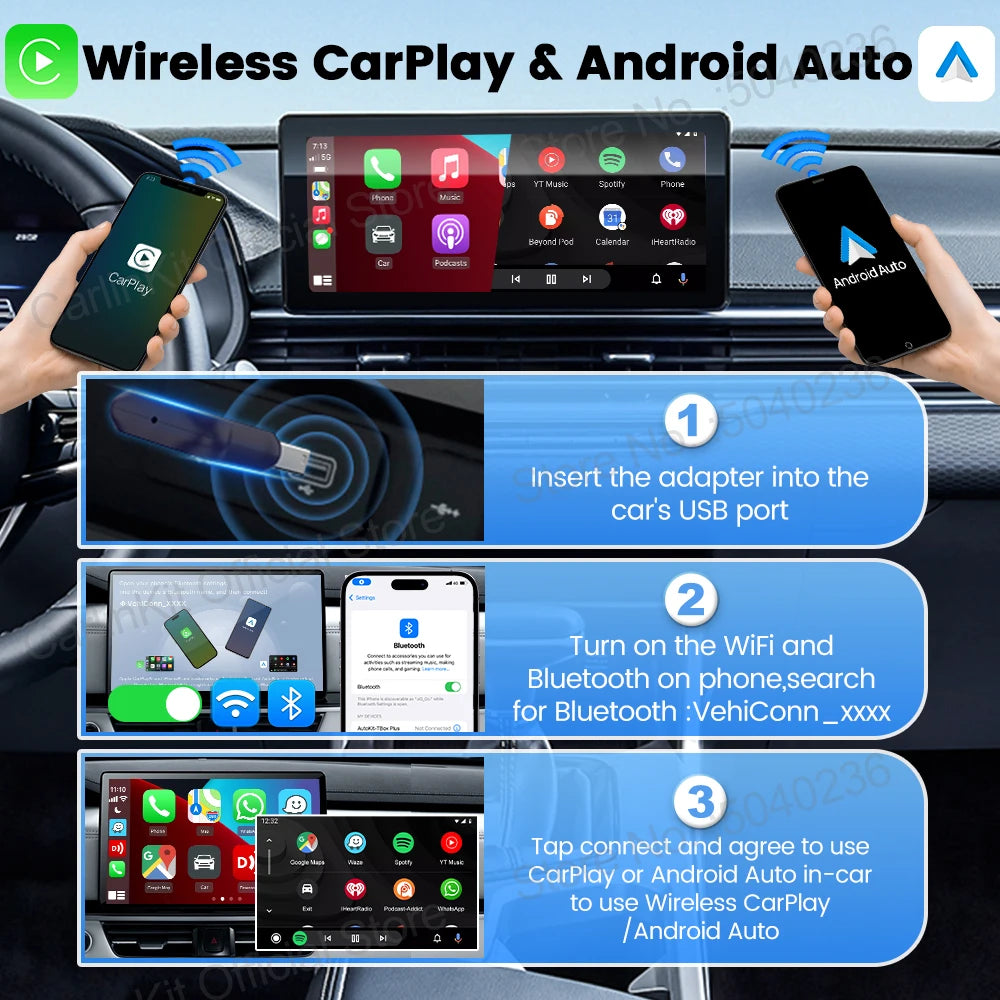 CarlinKit Mini Ultra Wireless CarPlay Adapter Android Auto USB Dongle Dual Mode Plug and Play for OEM Car Seamless Connection