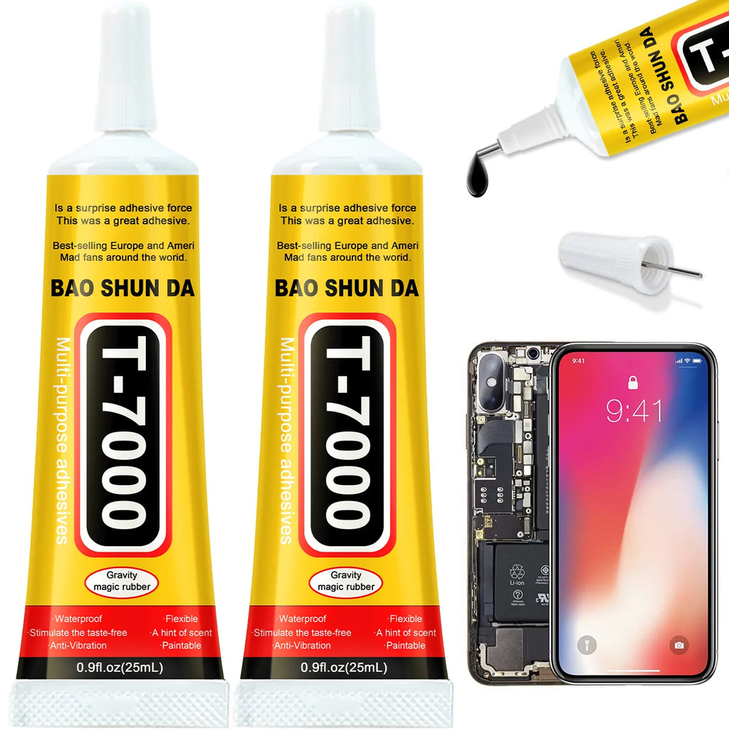 T7000 Black Glue for Mobile Screen Repair, Waterproof Glue for Craft Jewelry, Super Strong Liquid Adhesives, Multi-Purpose Glue for Diy, T-7000 Black Liquid Tool, Super Glue