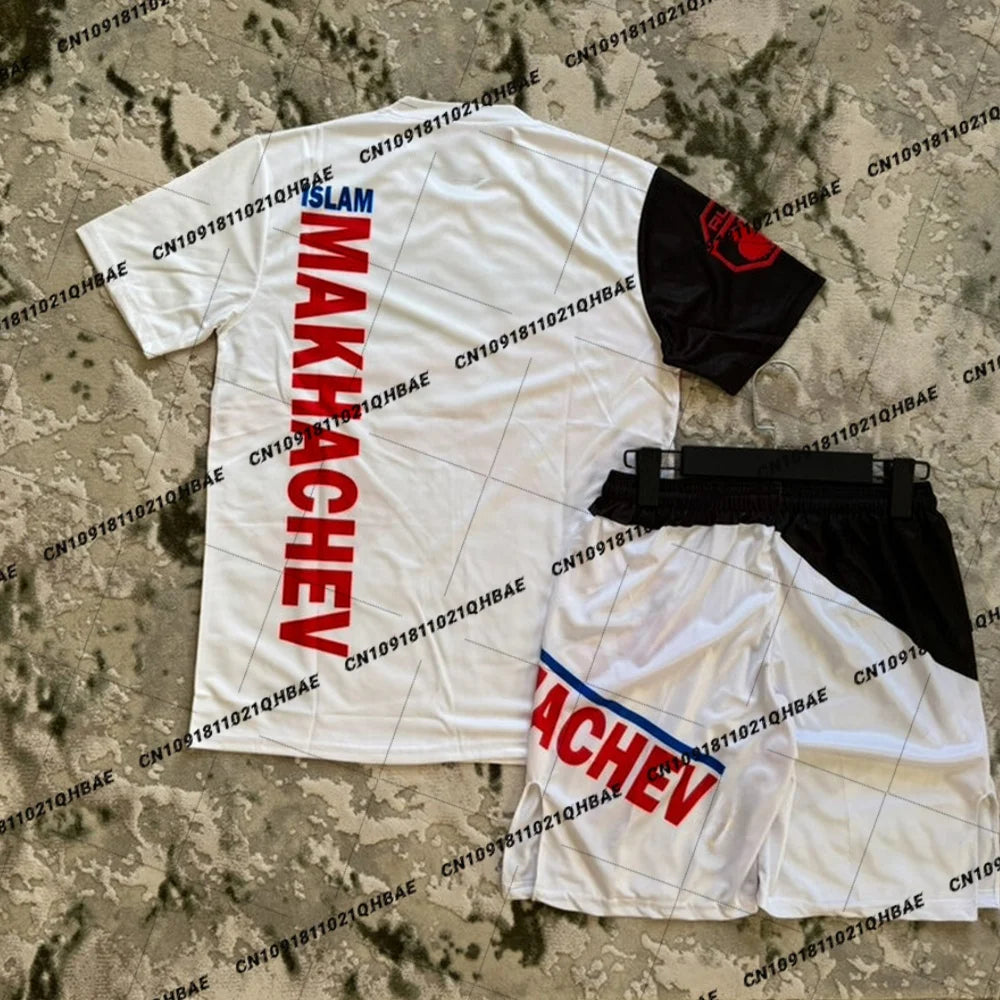 Summer Top Boxer MMA Octagonal Cage  Islam Makhachev Tshirt Shorts Set Men Sports Training Running Set Speed drying Fighting Set