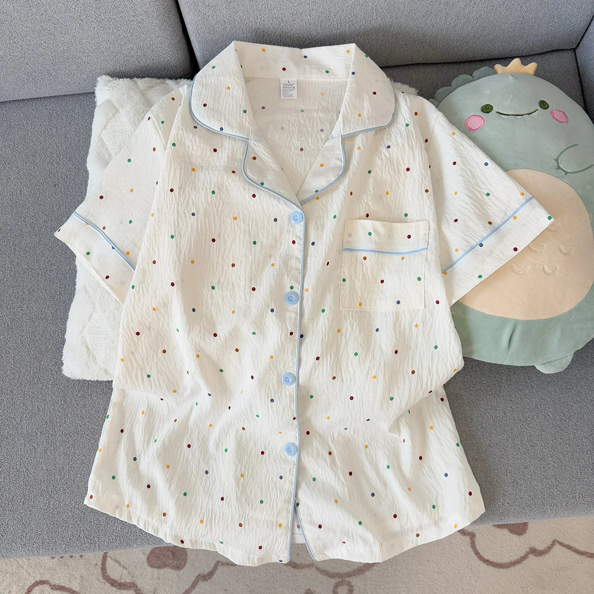 Women's Summer Pajamas, Thin Polka Dot Pattern Short-Sleeved Shorts, Sweet and Cute, Can Be Worn Outside in Summer, Two-Piece Home Wear Set