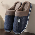 Mens Winter Slippers PU Leather Waterproof Indoor House Shoes Big Size Warm Fur Lined Home Bedroom Slippers