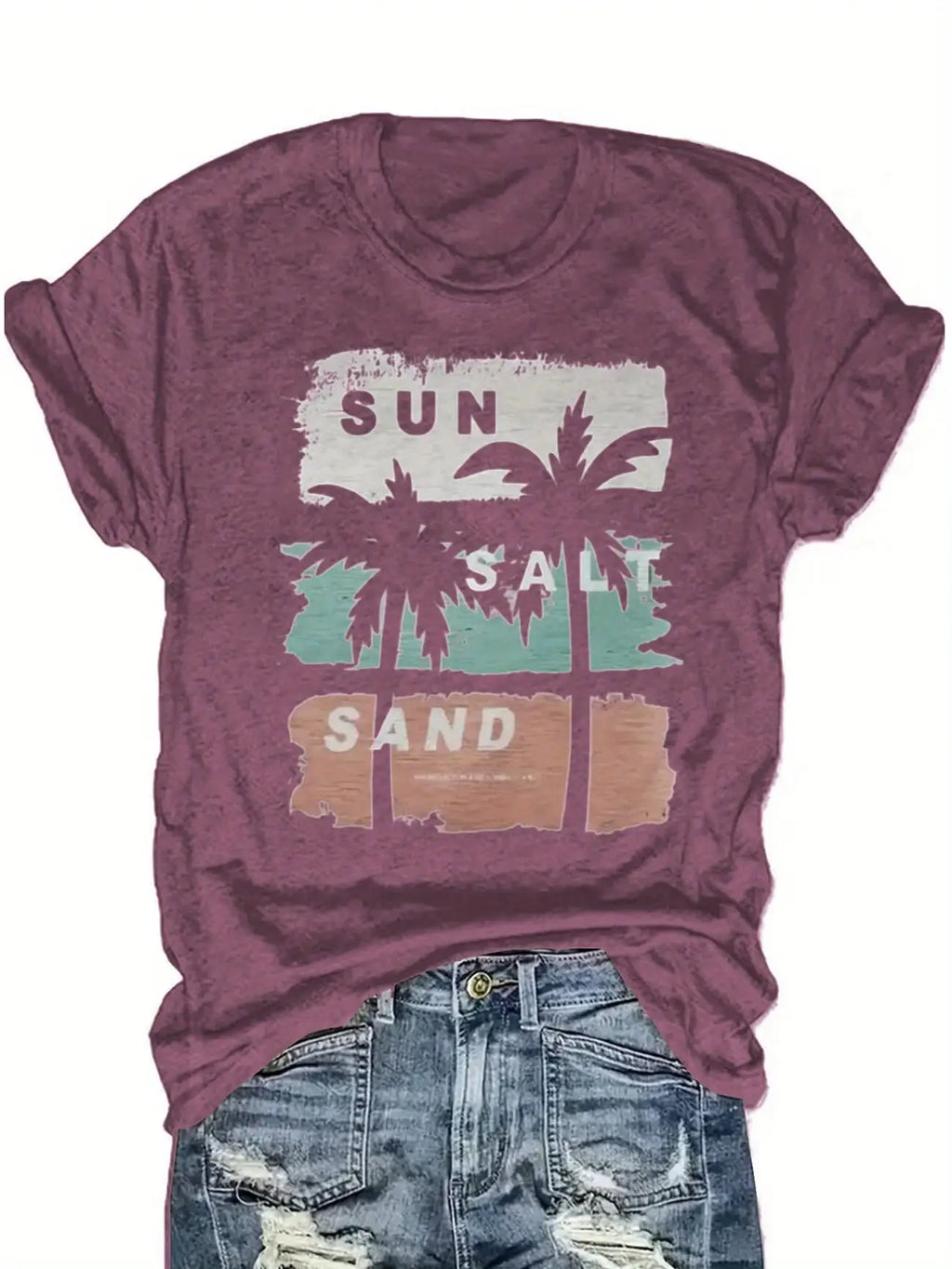 Plus size women's short sleeve T-shirt Sun Salt Sand Palm Tree Spring and Summer Essentials summer outfits women's clothing