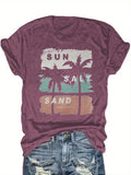 Plus size women's short sleeve T-shirt Sun Salt Sand Palm Tree Spring and Summer Essentials summer outfits women's clothing
