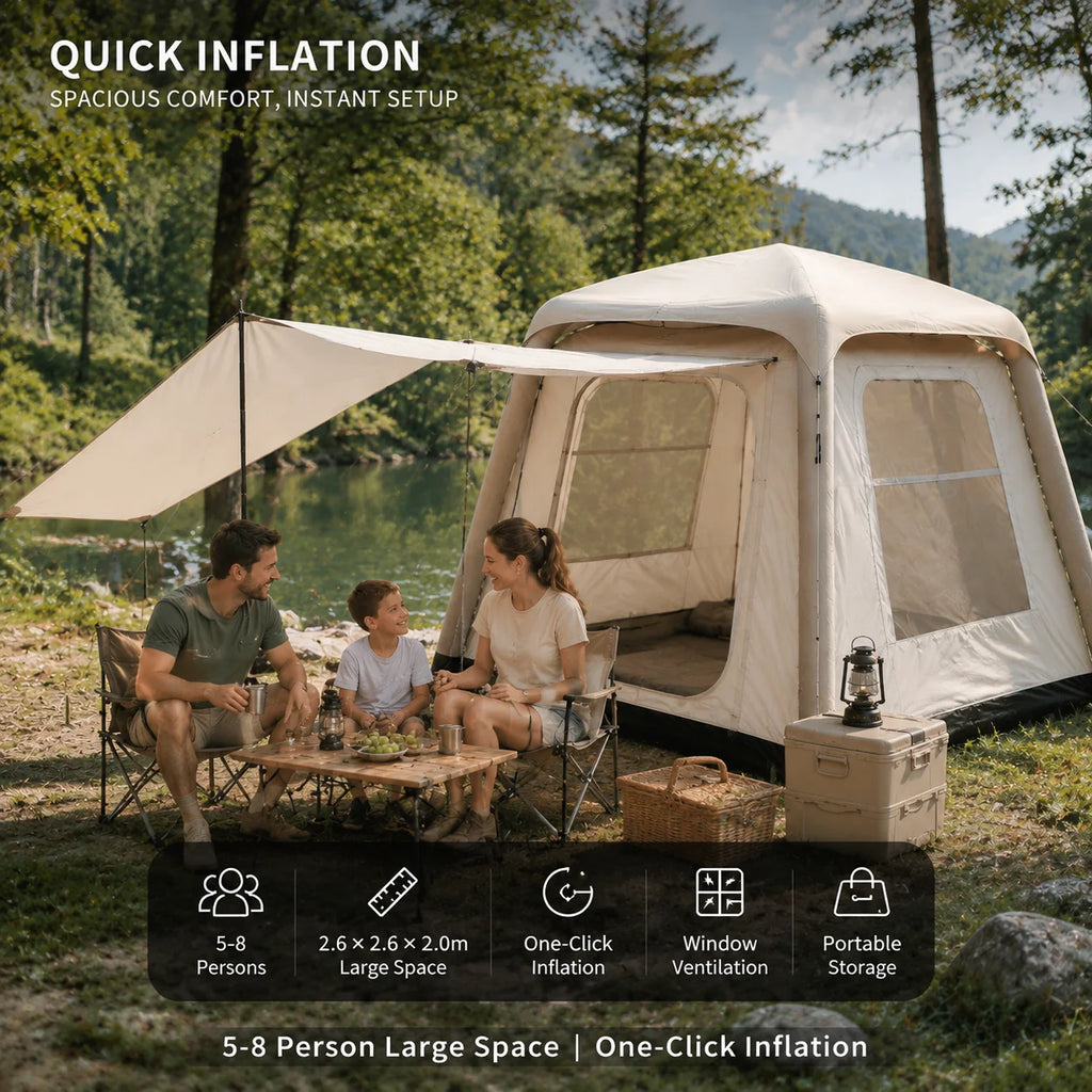 Inflatable Camping Tent for Family Outdoor Travel Waterproof Air Tube Tent Portable Glamping Tent with Pump