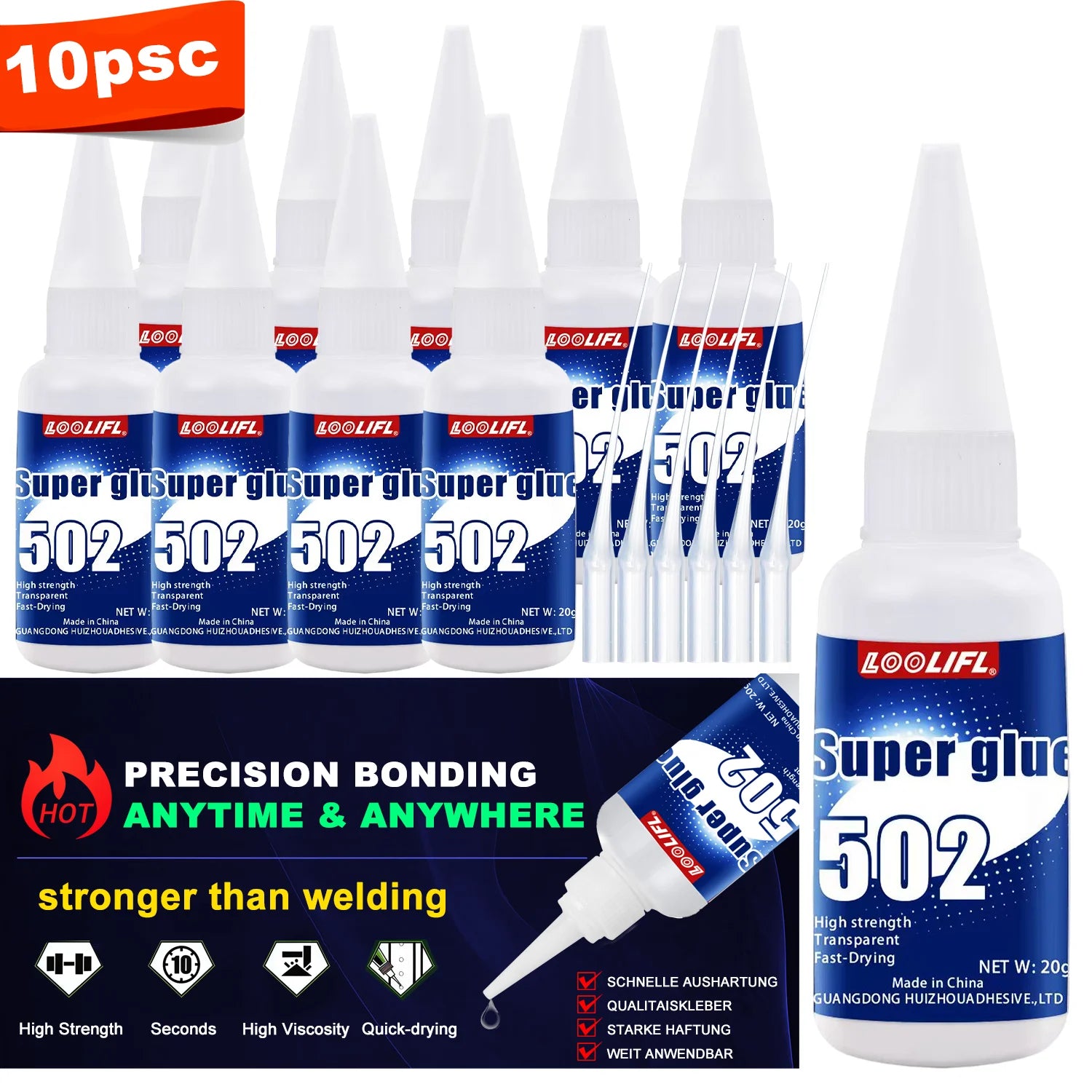 1-10Pcs Loolifl 502 Super Glue Cyanoacrylate Quick Dry Instant Strong Bond Adhesive for Home Office Industrial Repair Materials