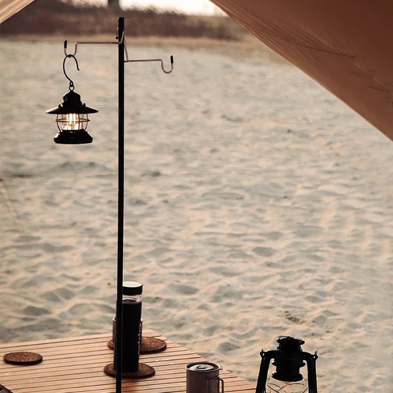 Outdoor Camping Hiking Aluminum Alloy Foldable Lamp Post Pole Portable Fishing Hanging Light Fixing Stand Holder Lantern Stand
