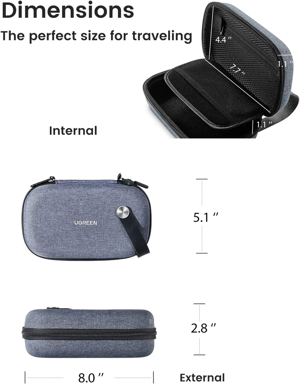 UGREEN Electronics Travel Organizer Hard Case Double Layer Cord Organizer Bag External Hard Drive Carrying Case