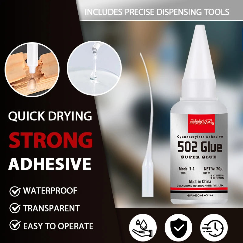 LOOLIFL 20g502 Super Glue Cyanoacrylate Adhesive Strong Bond Multi-Purpose for Shoes Ceramics Metal Plastic Toy Repair DIY Craft