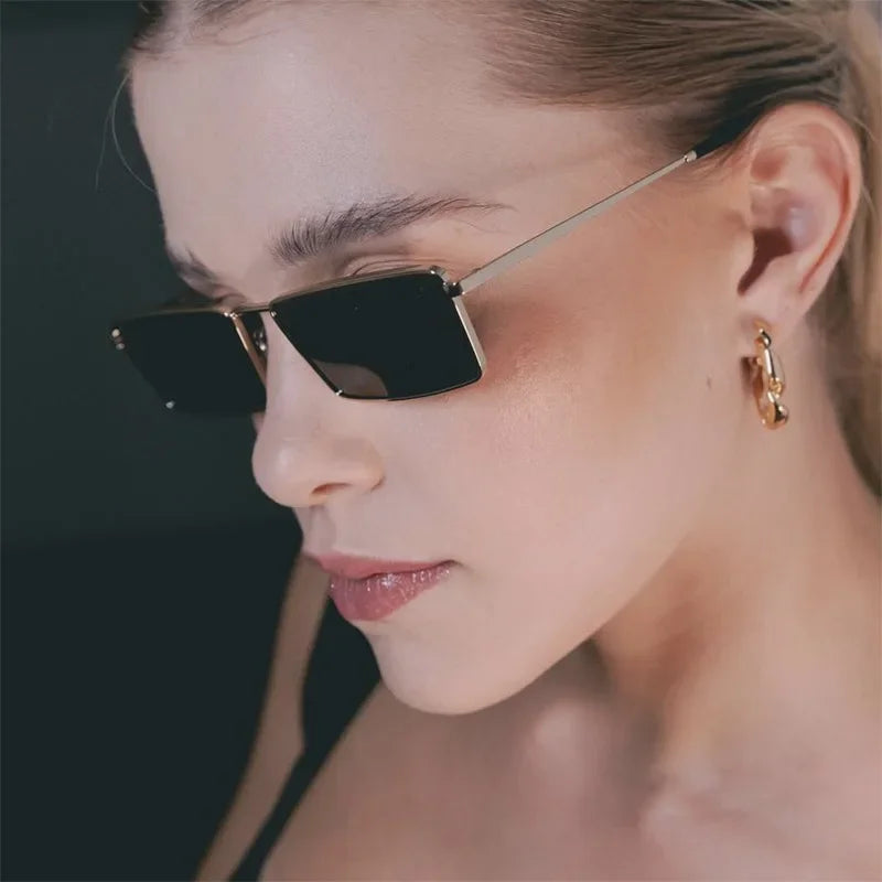 Fashionable Metal Square Small Frame Sunglasses High-End Street Style Sun Shading Retro Eyewear for Trendy Look Hiking Glasses