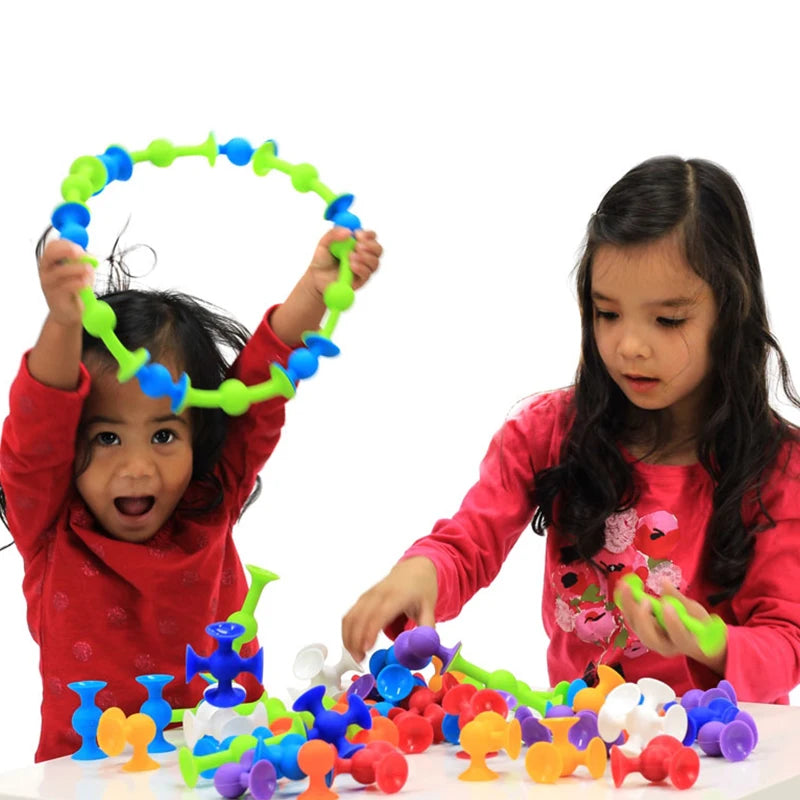 Montessori Animal Silicone Soft Building Blocks Children Toys DIY Suction Cup Assembly Construct Sensory Play Educational Toys