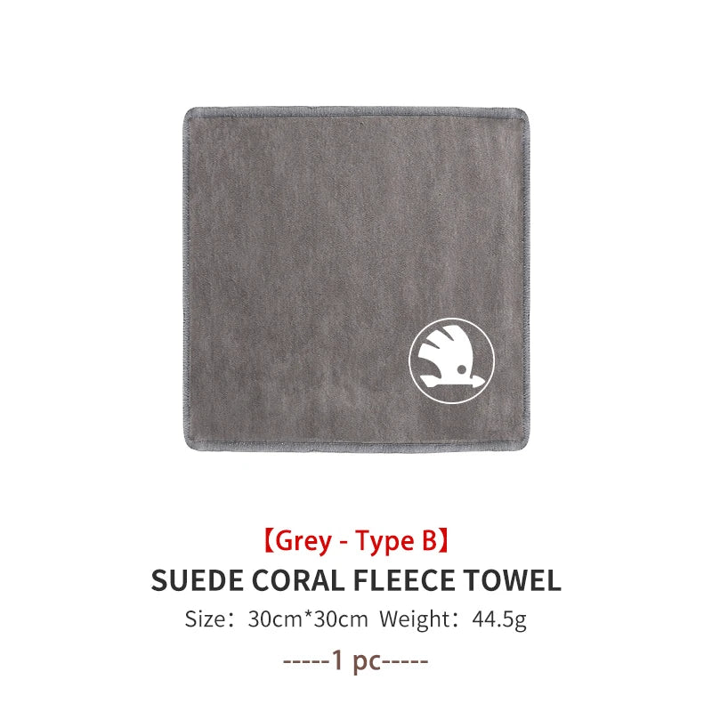 For Skoda Car Logo Cleaning Cloth Absorbent Dry Cloth Auto Wash Accessories Kamiq MK3 Roomster Rapid Kodiaq Karoq Fabia Enyaq