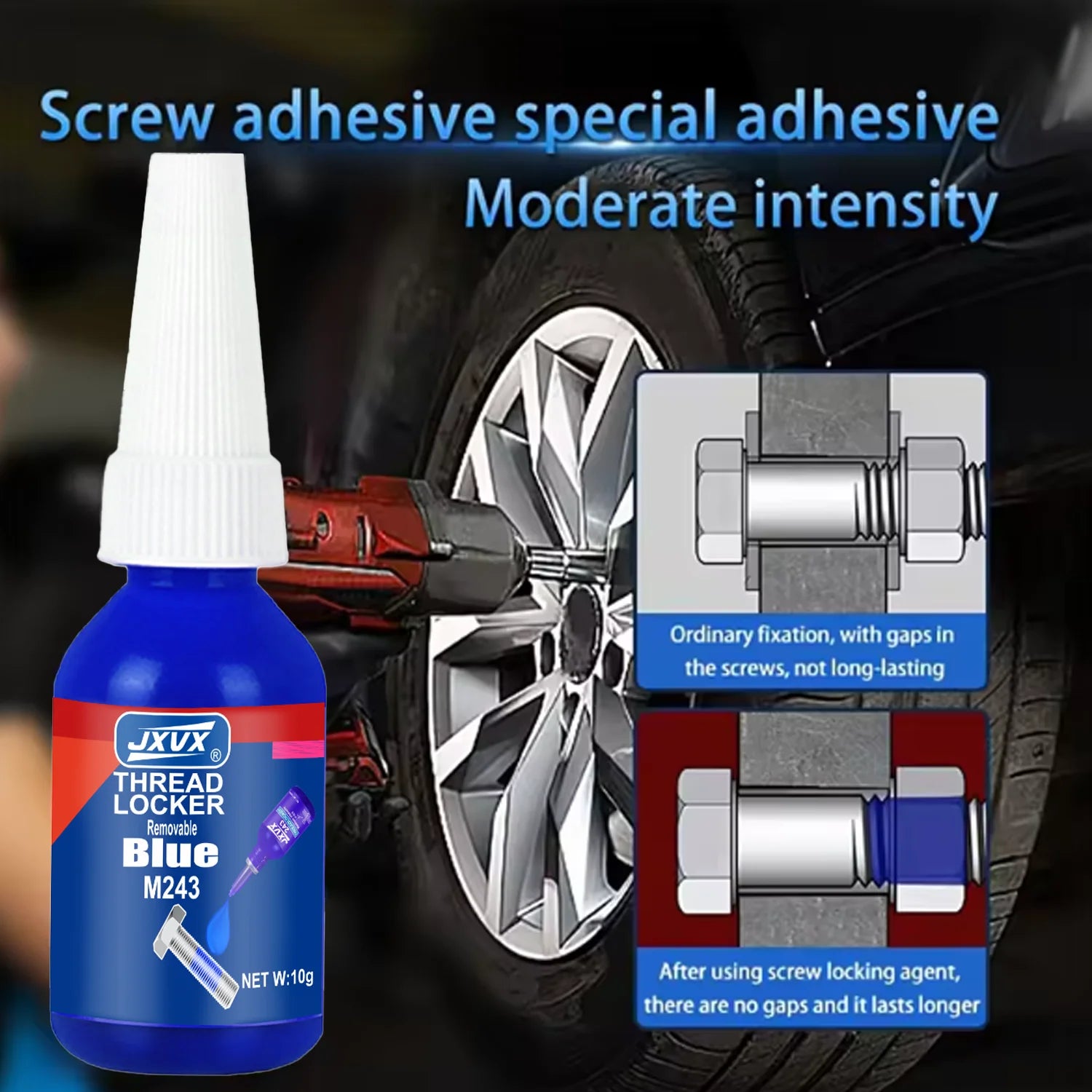 Blue Adhesive 10ml - High Strength Adhesive, High Temperature Resistant, Anti-Vibration, Specific for Metal Fasteners, Removable