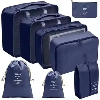 8Pcs Travel Packing Cubes Set Waterproof Luggage Organizer with Drawstring Storage Pouches for Clothes Shoes Underwear Cosmetics