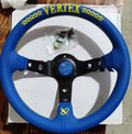 VERTEX Universal Racing Steering Wheel Black Spoke Suede Embroidered Sports Steering Wheel With 6 Holes